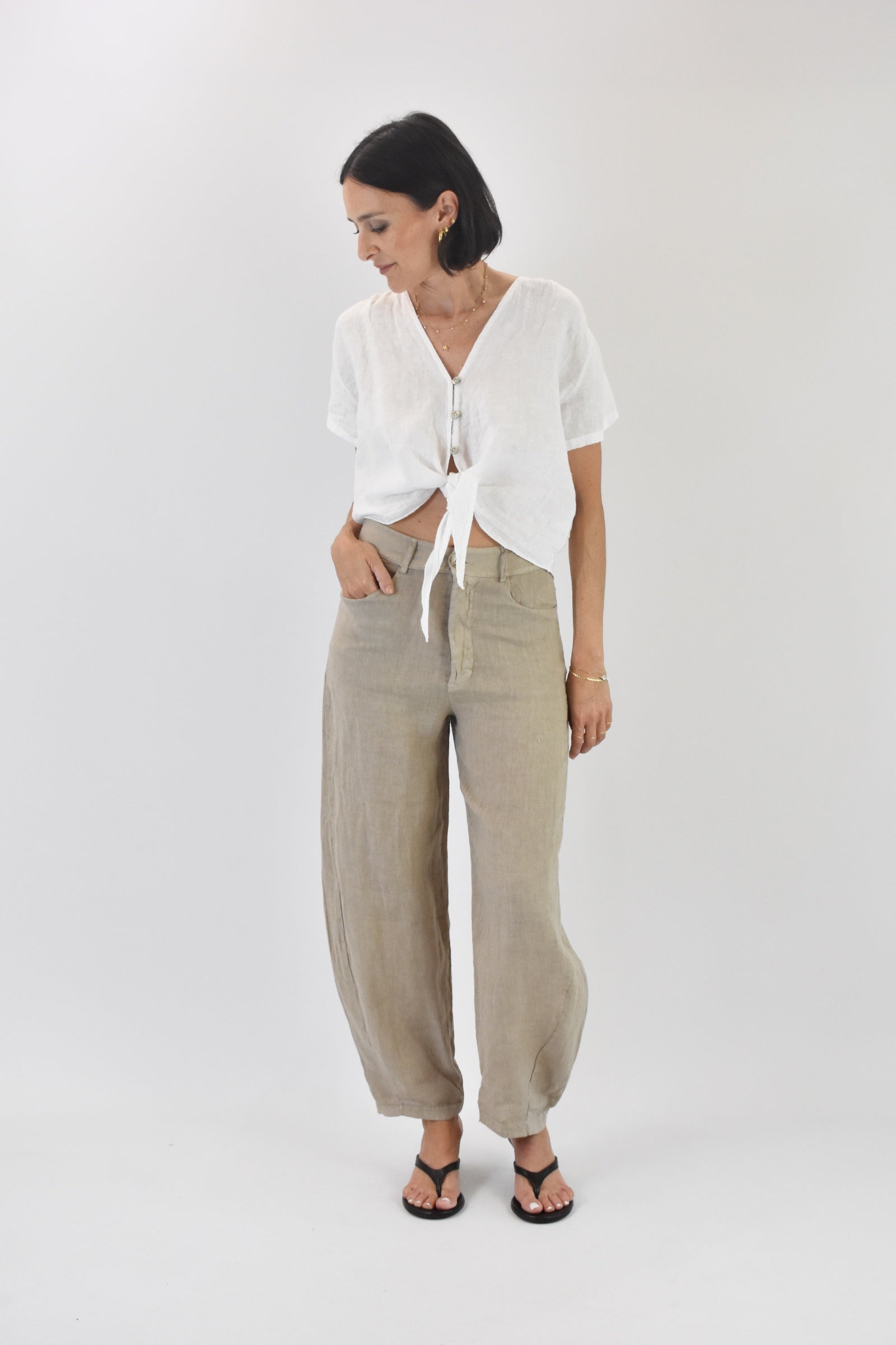 Pantalone balloon 100% lino