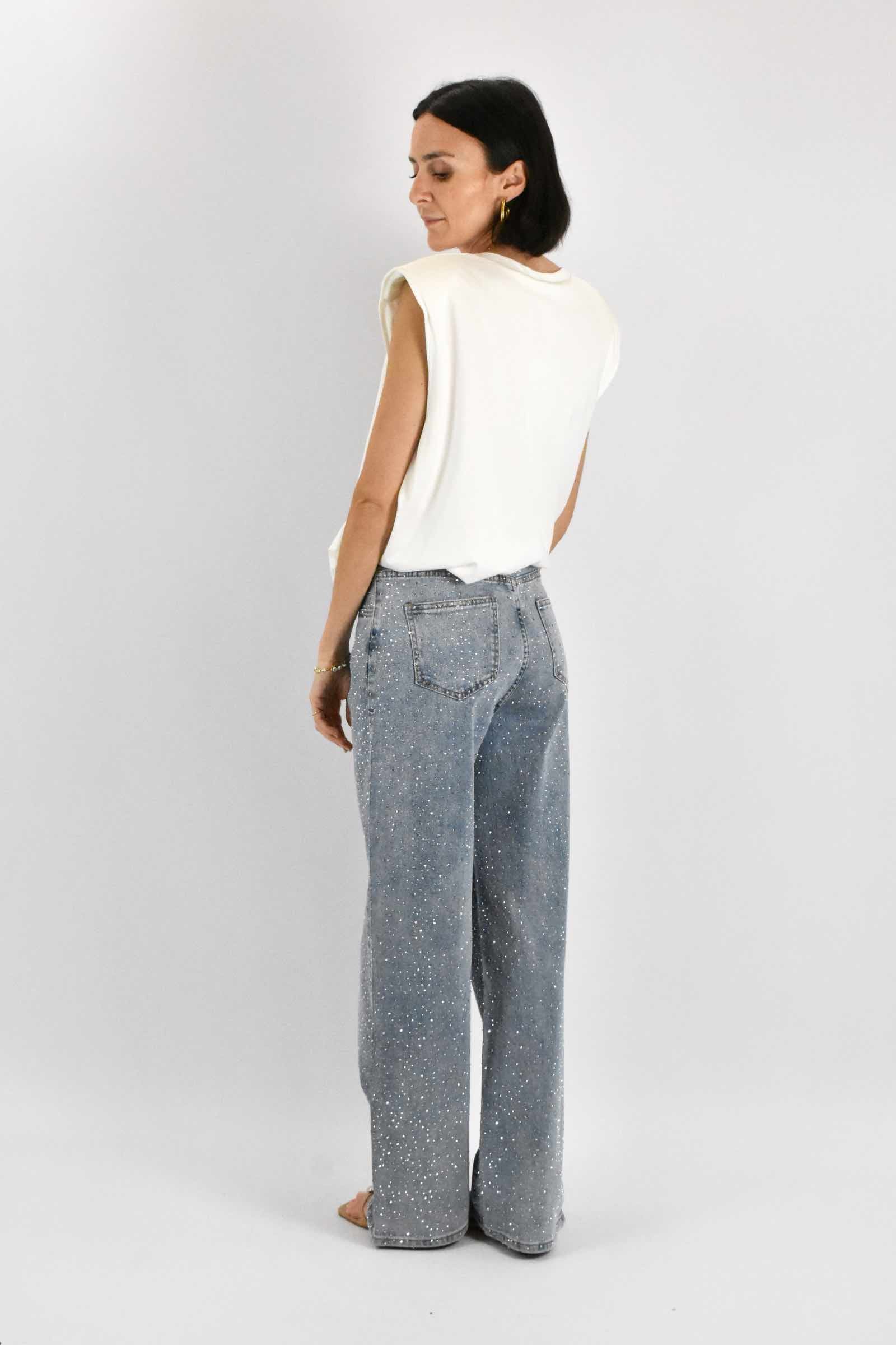 Jeans palazzo strass