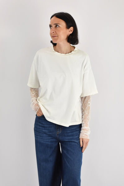 T-shirt con manica in pizzo