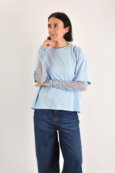 T-shirt con manica in pizzo