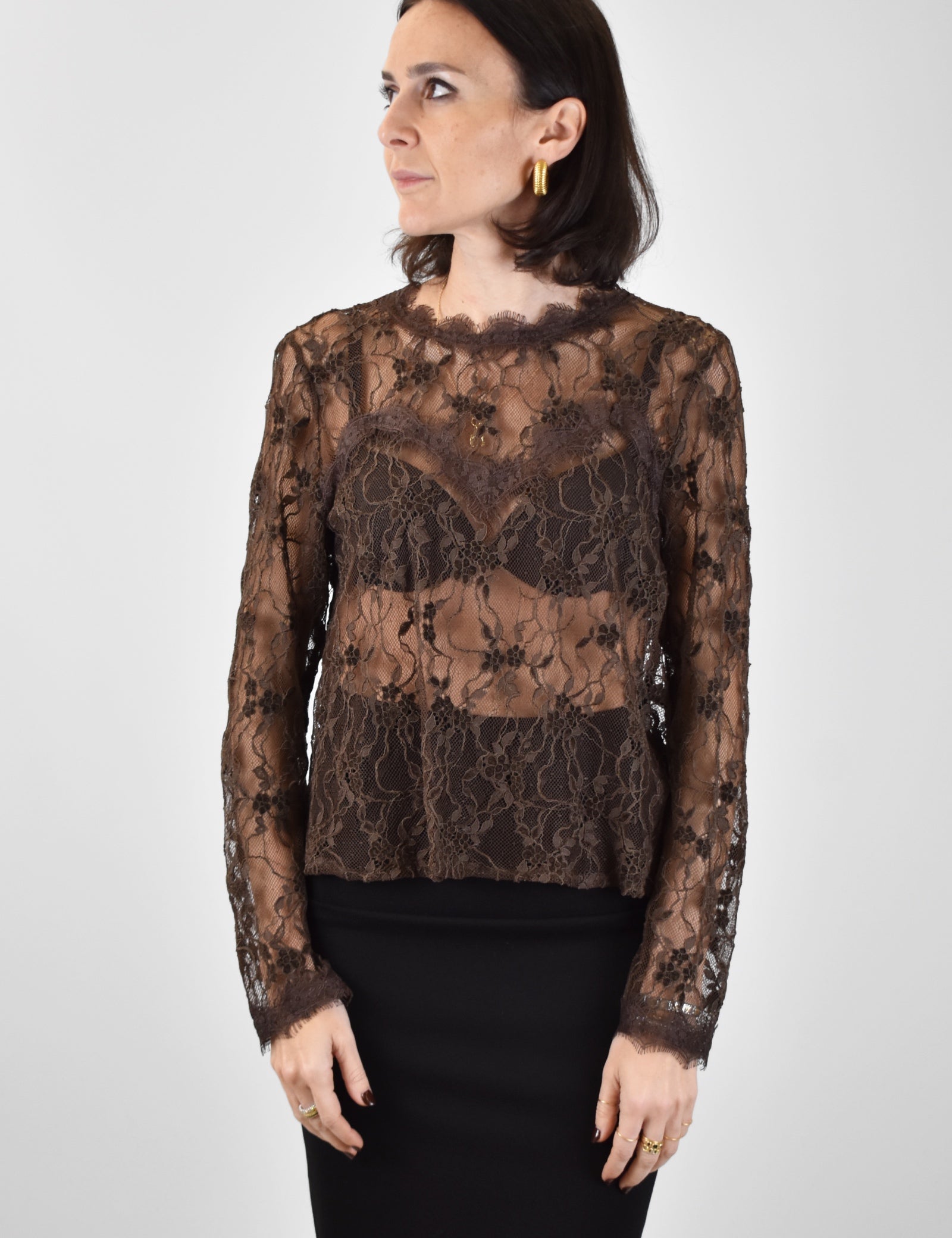 Maglia pizzo manica lunga