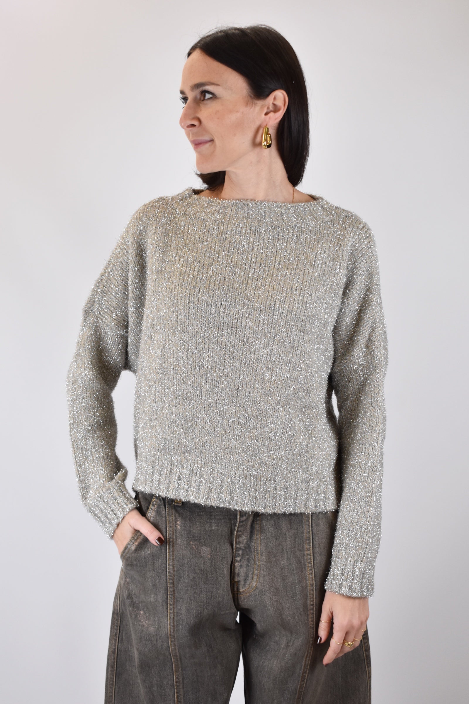 Maglia scollo barca lurex