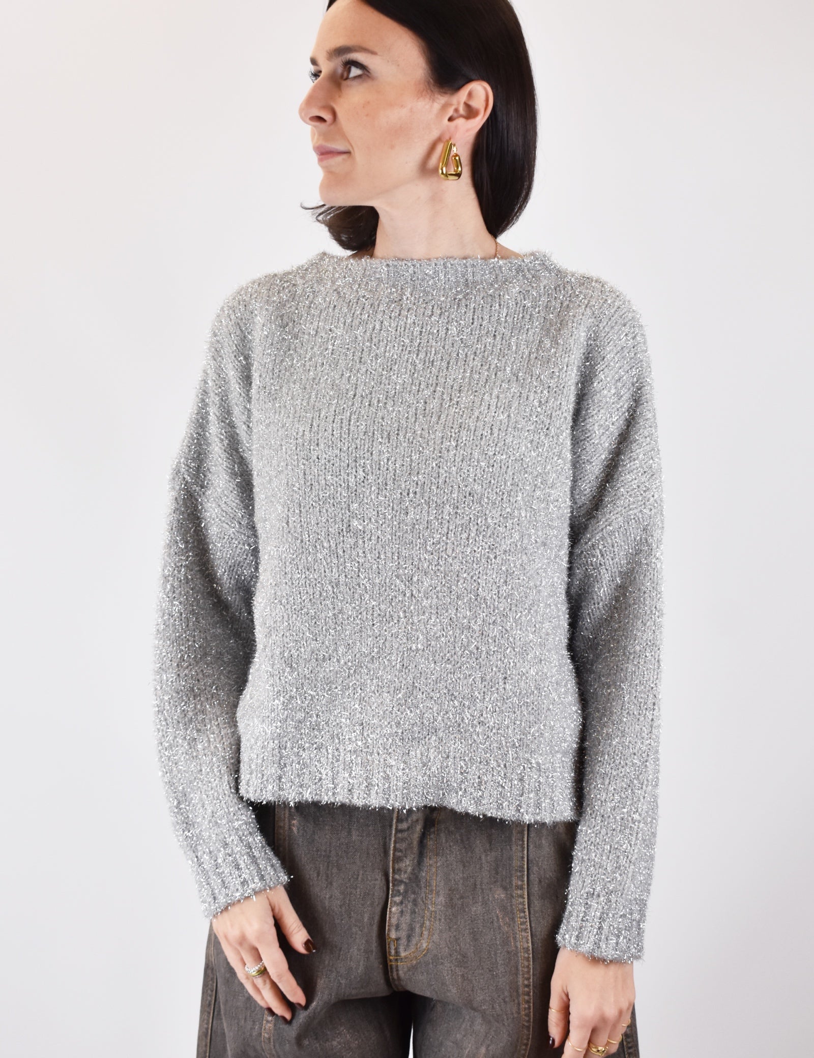 Maglia scollo barca lurex