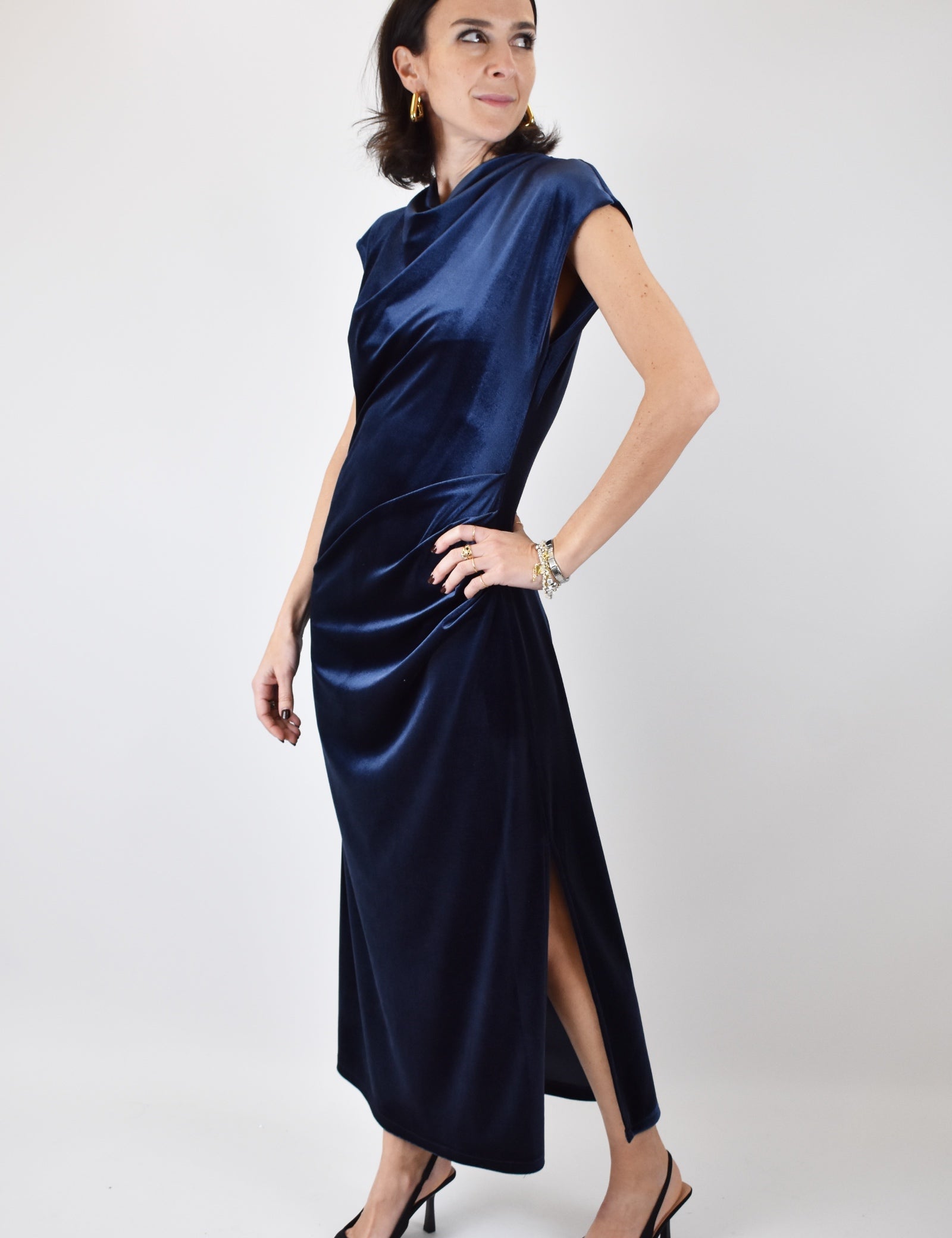 Abito velluto lungo arricciato