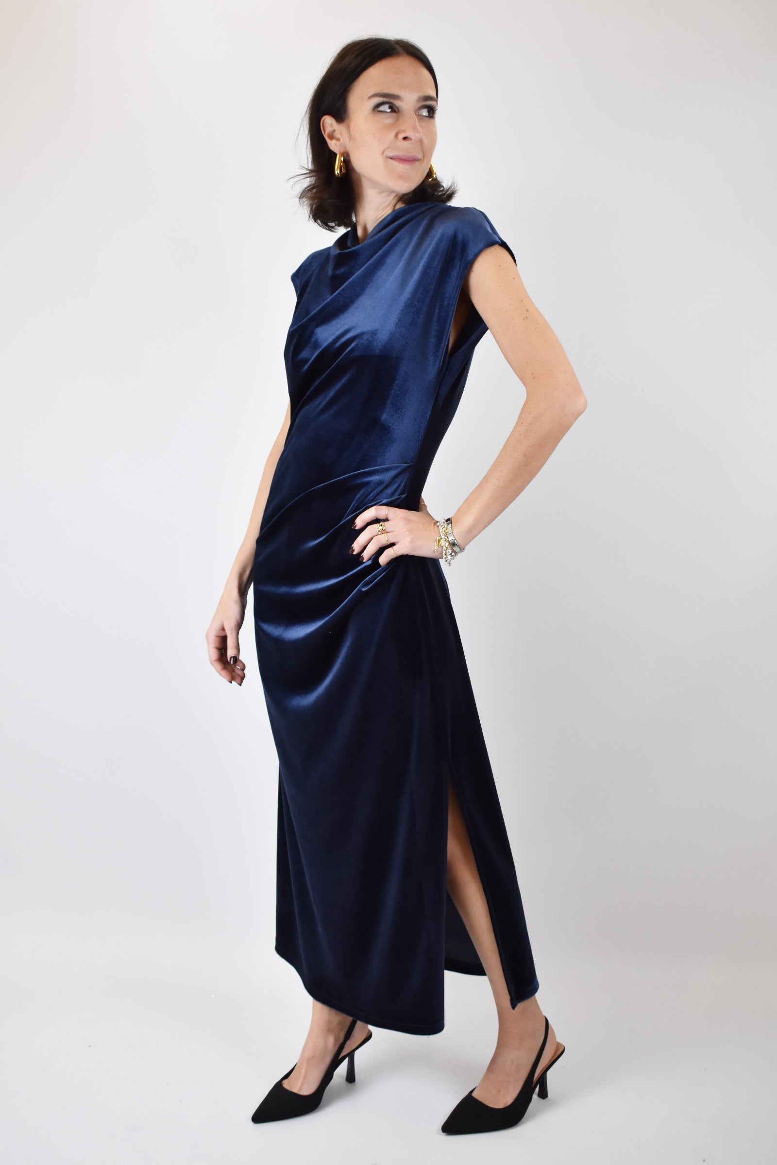 Abito velluto lungo arricciato