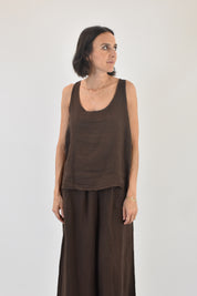 Top bottoni schiena lino