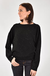 FOTO INDOSSATA FRONTALE DI MAGLIA IN MICRO PAILLETTES NERO, HAVEONE, MODELLO MNC-P060