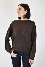 FOTO INDOSSATA FRONTALE DI MAGLIA IN MICRO PAILLETTES MORO, HAVEONE, MODELLO MNC-P060