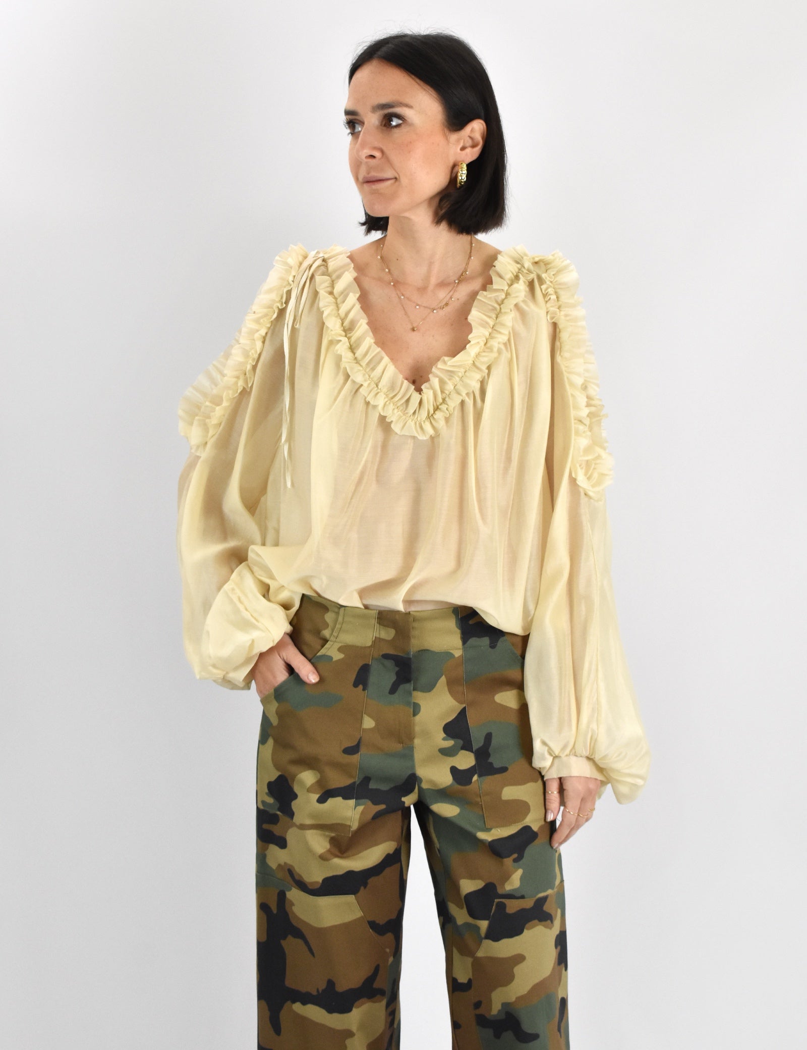 Blusa rouches scollo V