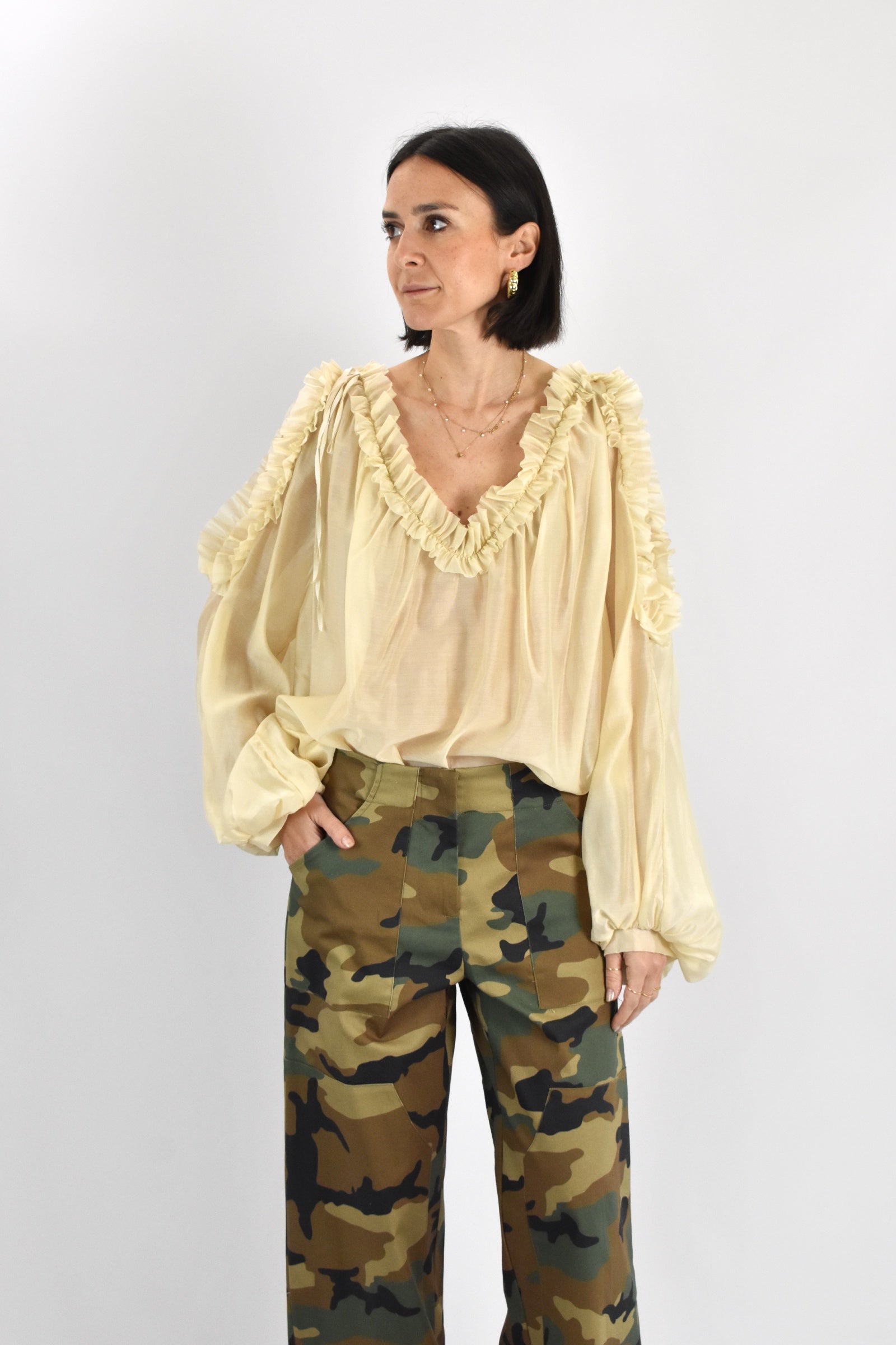 Blusa rouches scollo V