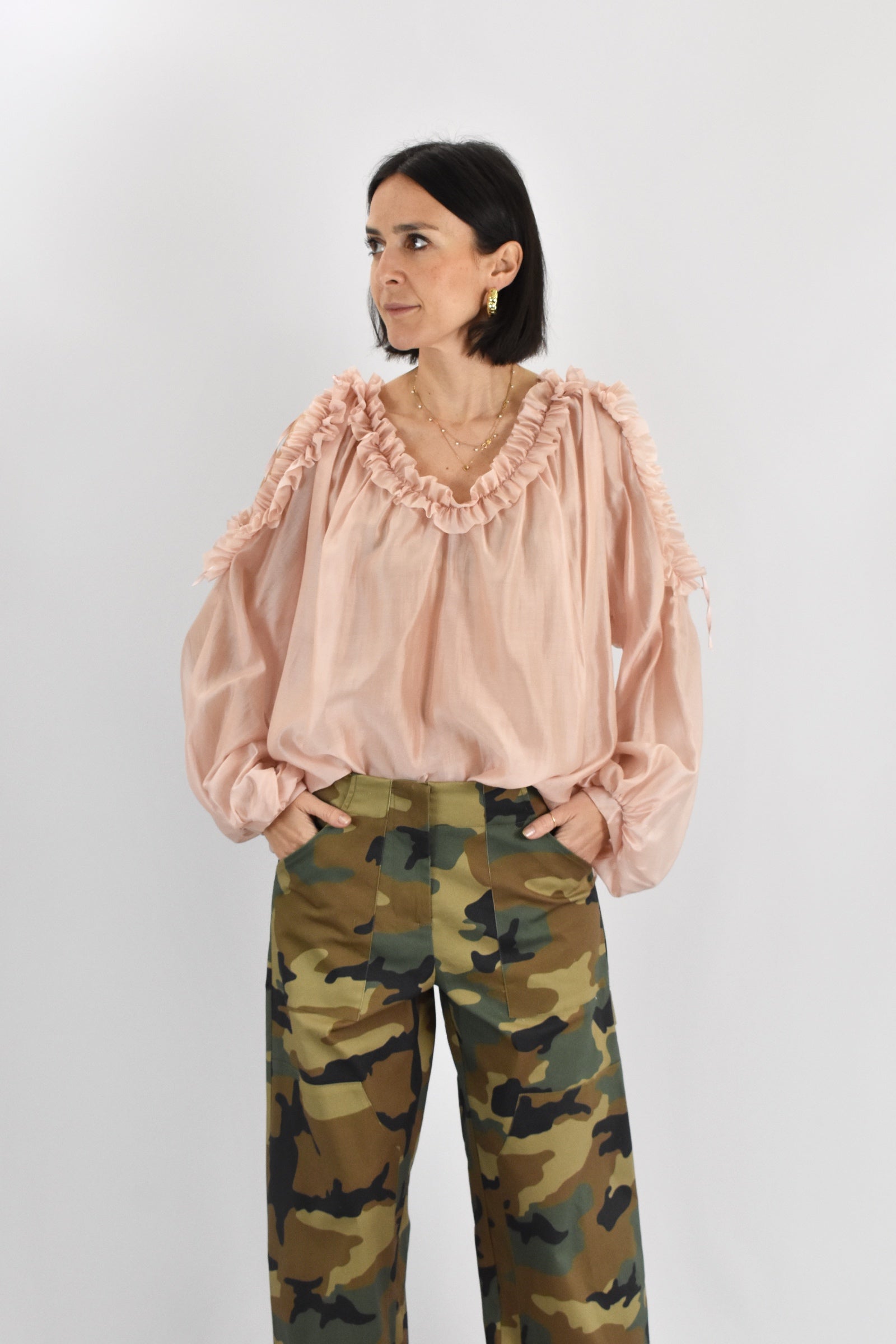 Blusa rouches scollo V