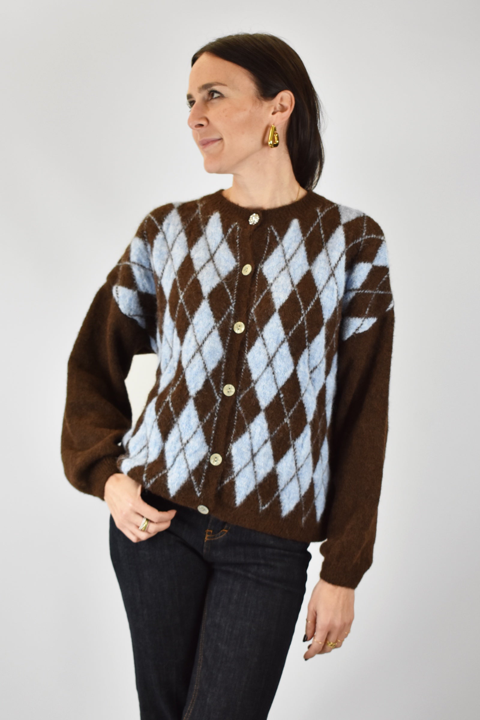 Cardigan rombi e gioiello