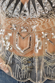 Top tulle e perline ricamate