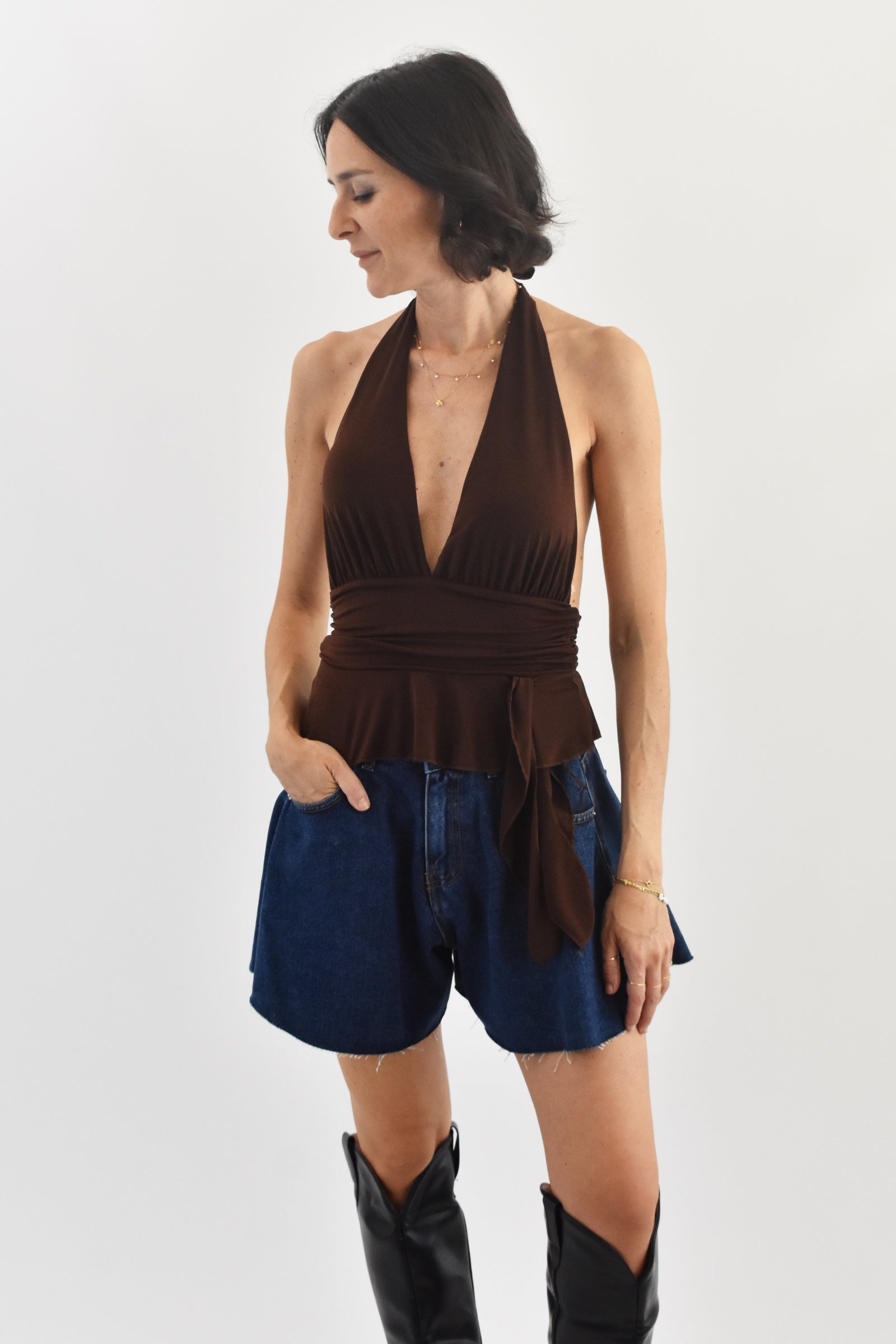 Top scollo americano balze