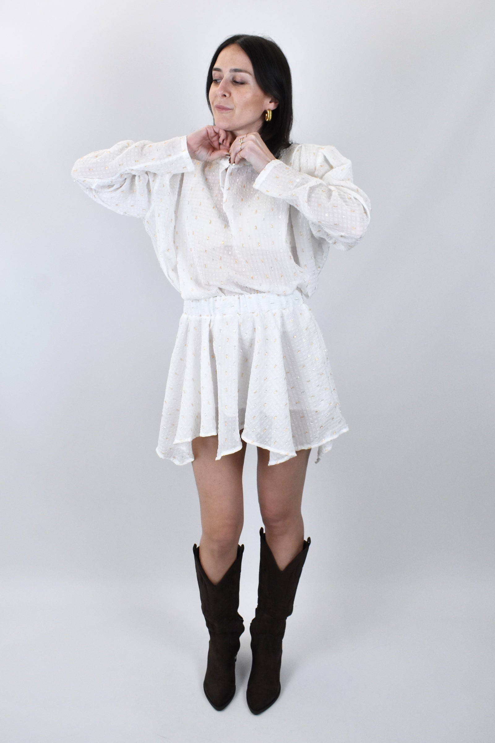 Blusa con spalline e lurex
