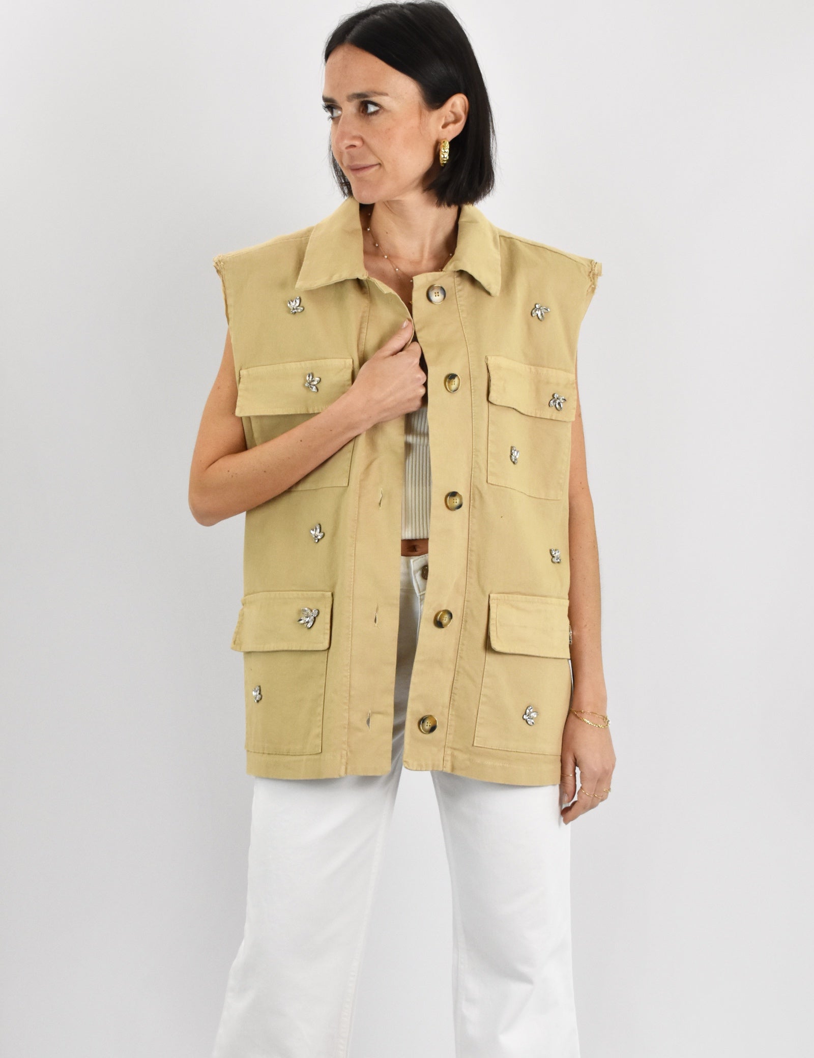 Gilet cotone con strass