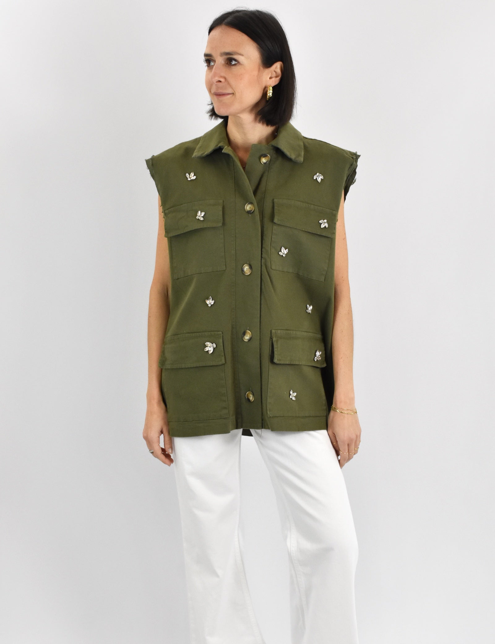 Gilet cotone con strass