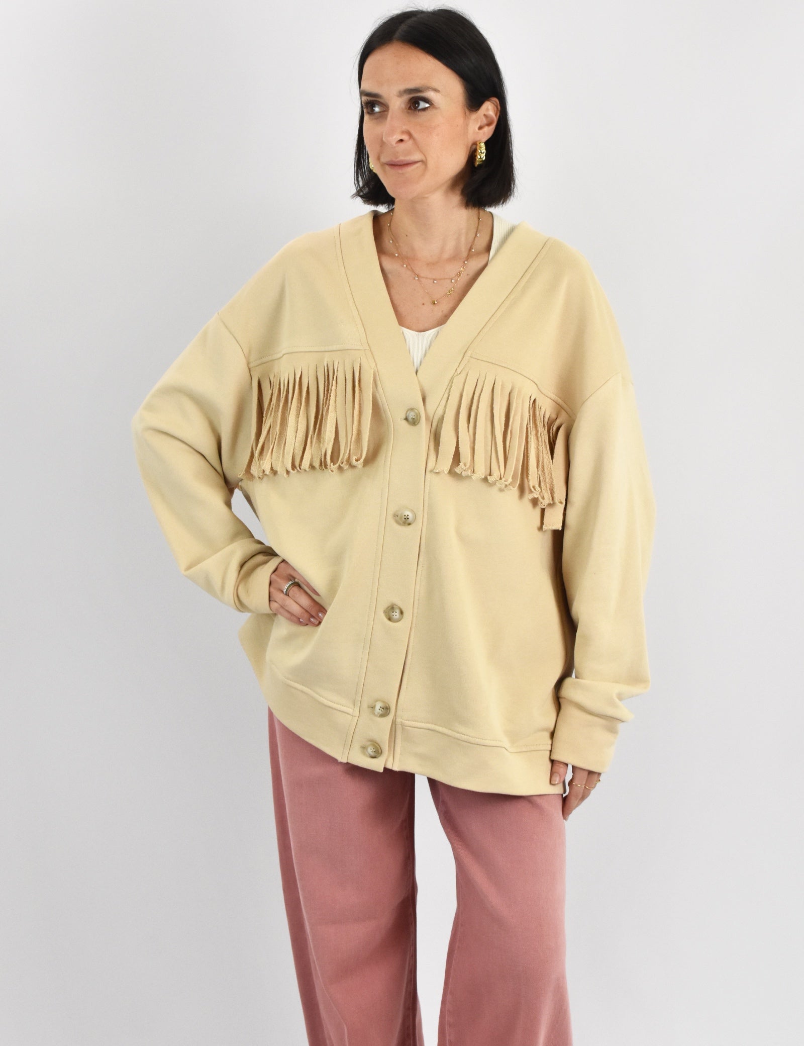 Cardigan felpa con frange
