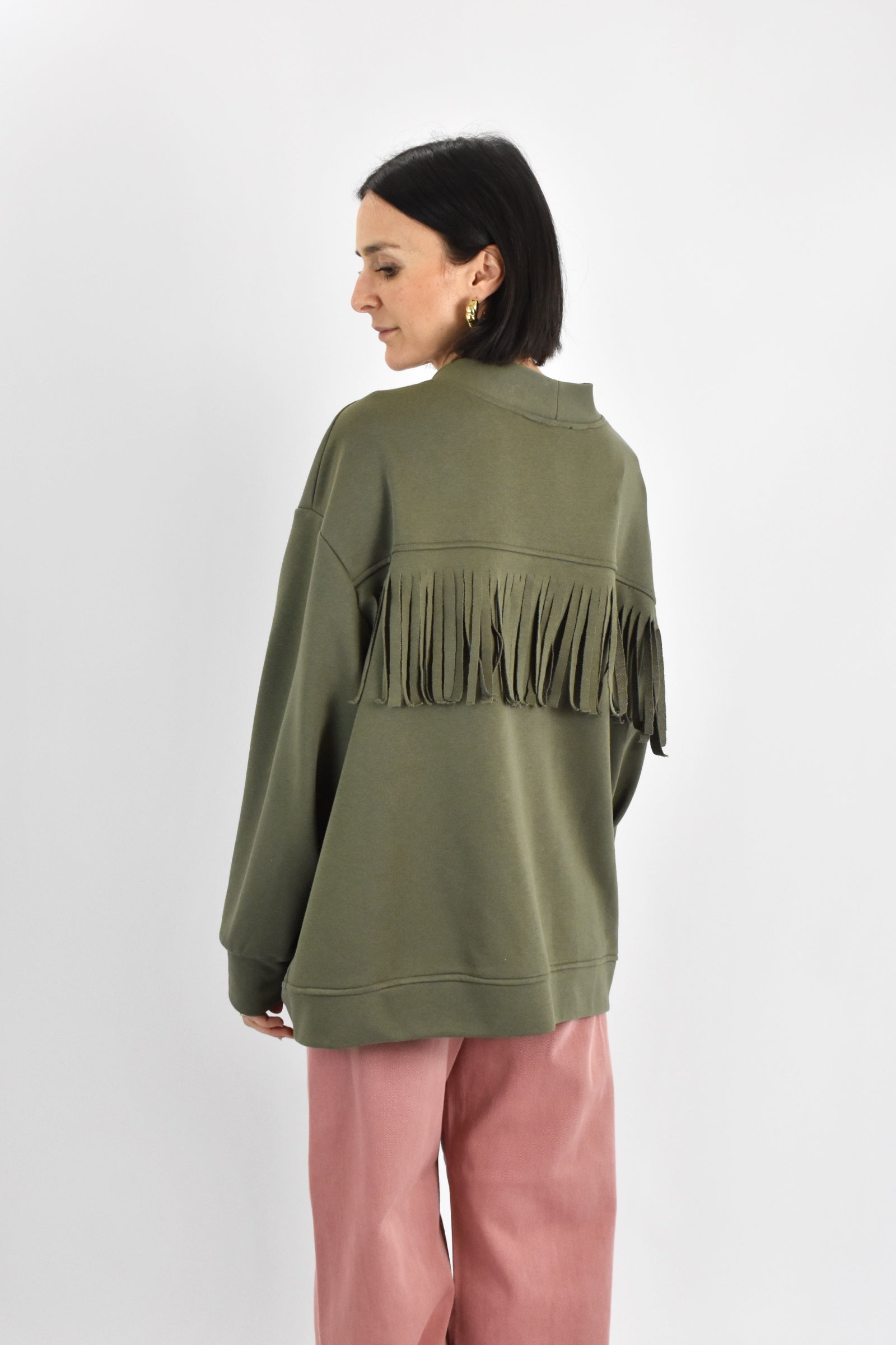 Cardigan felpa con frange