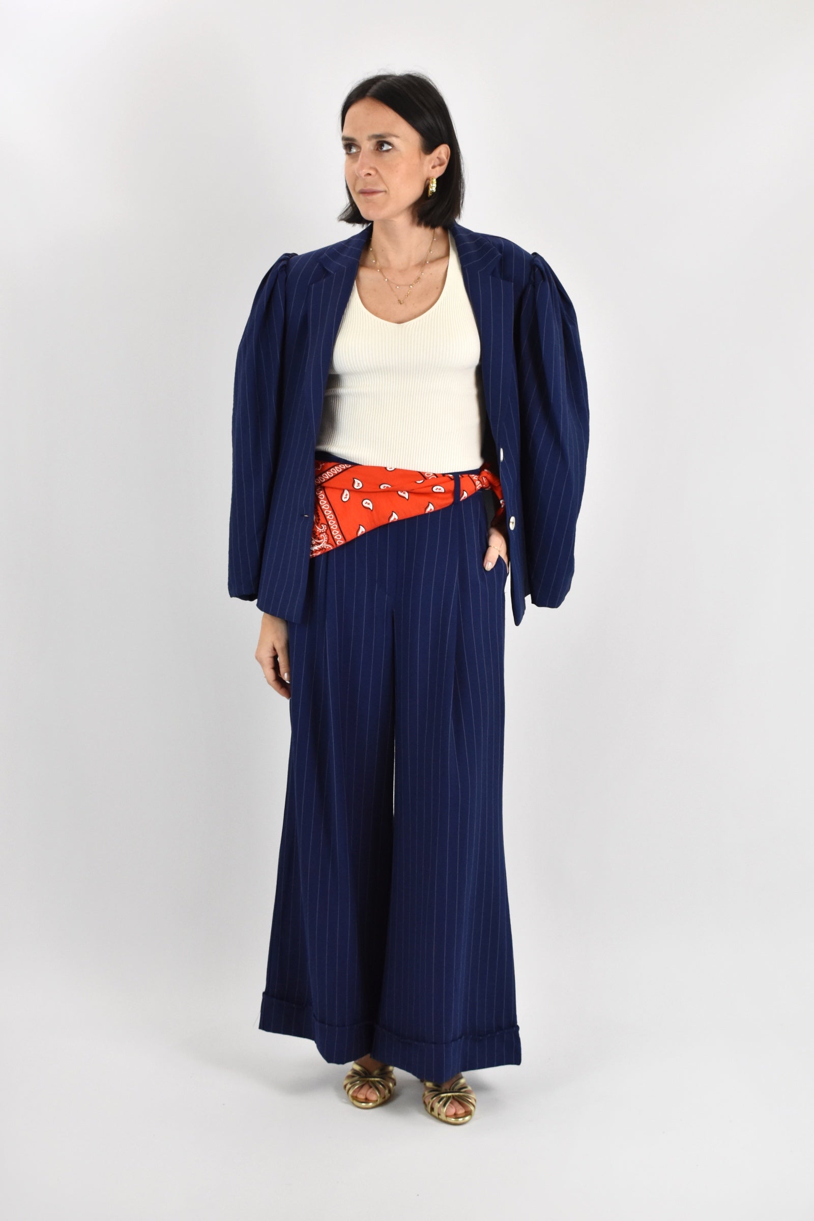 Pantalone ampio gessato