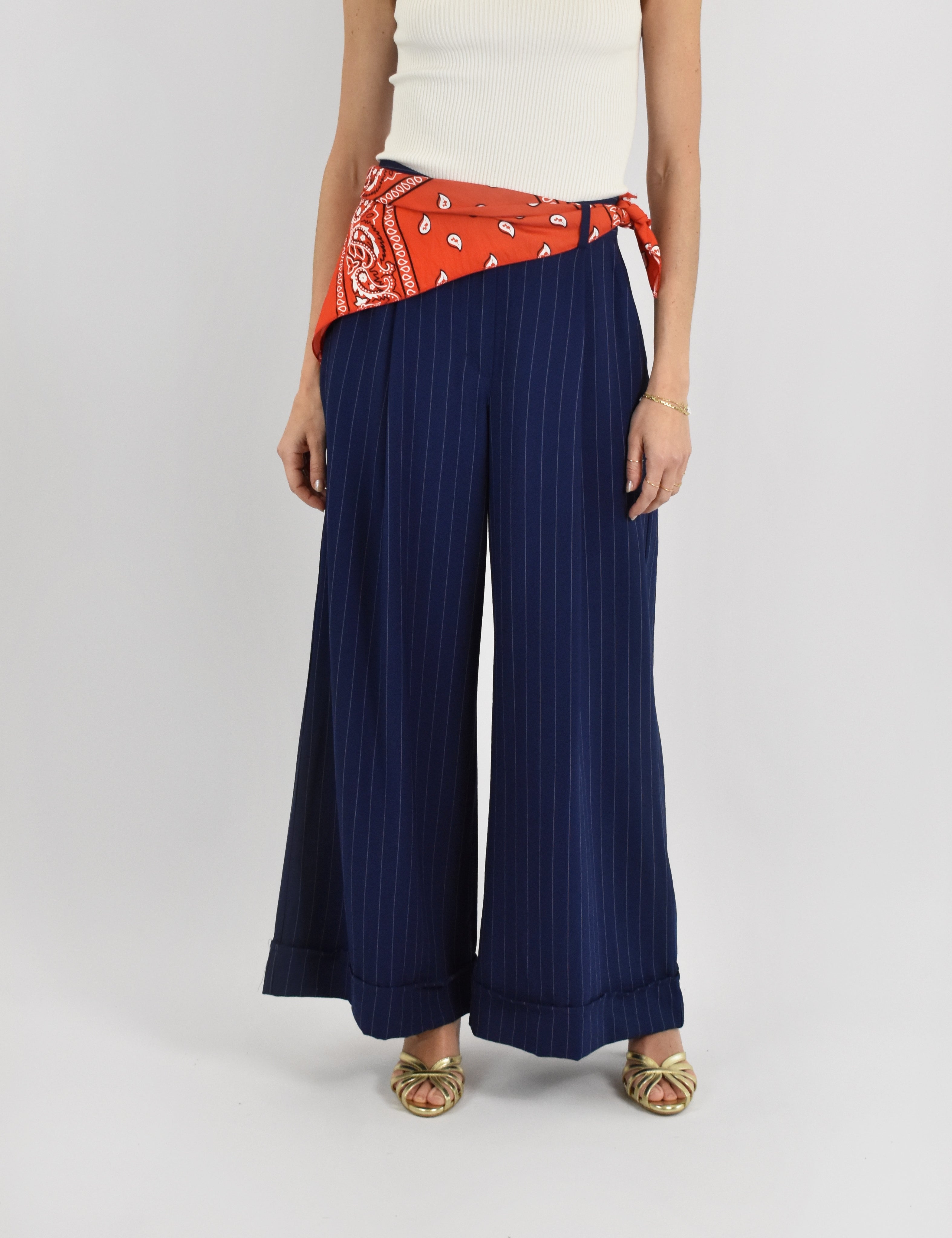 Pantalone ampio gessato