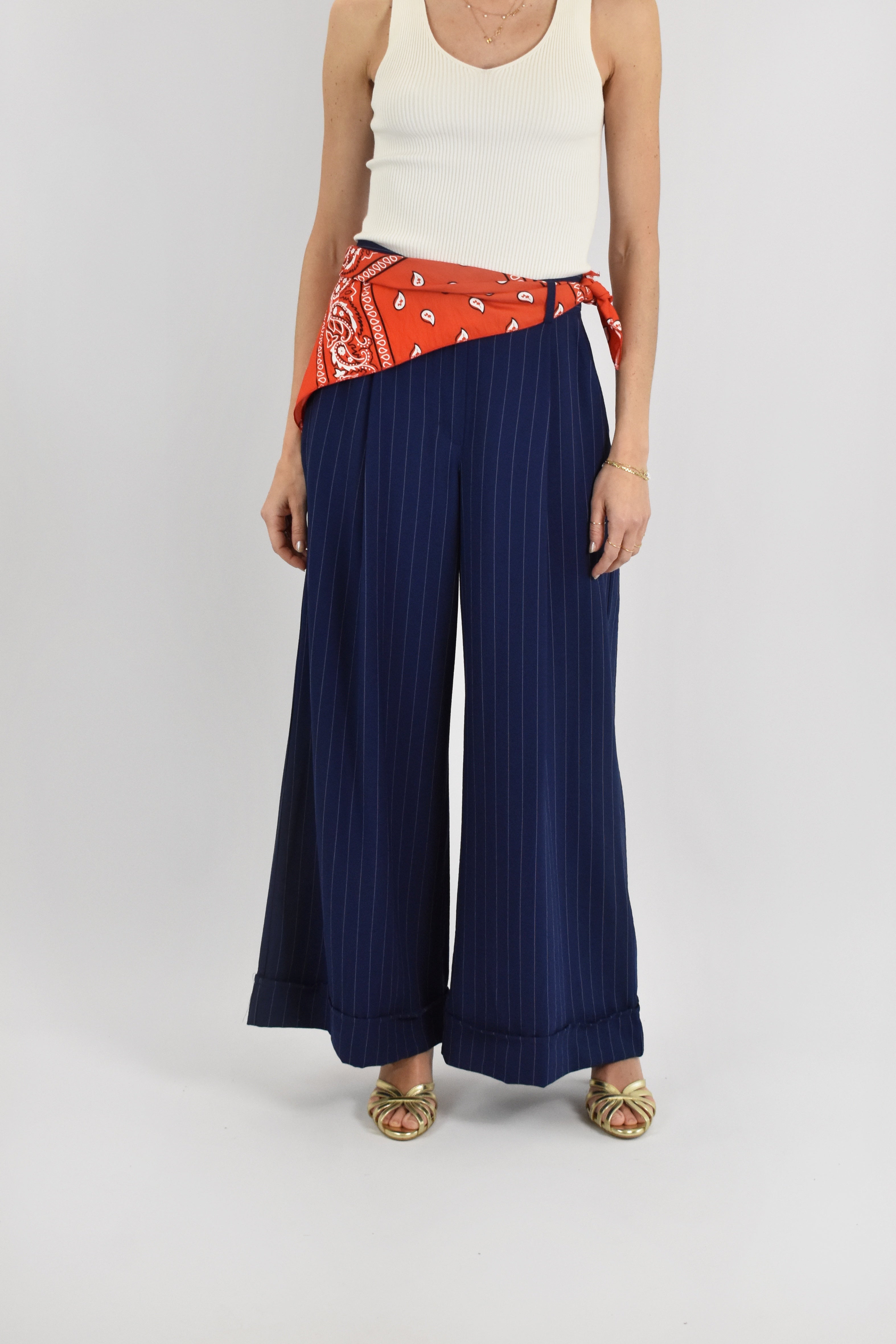 Pantalone ampio gessato