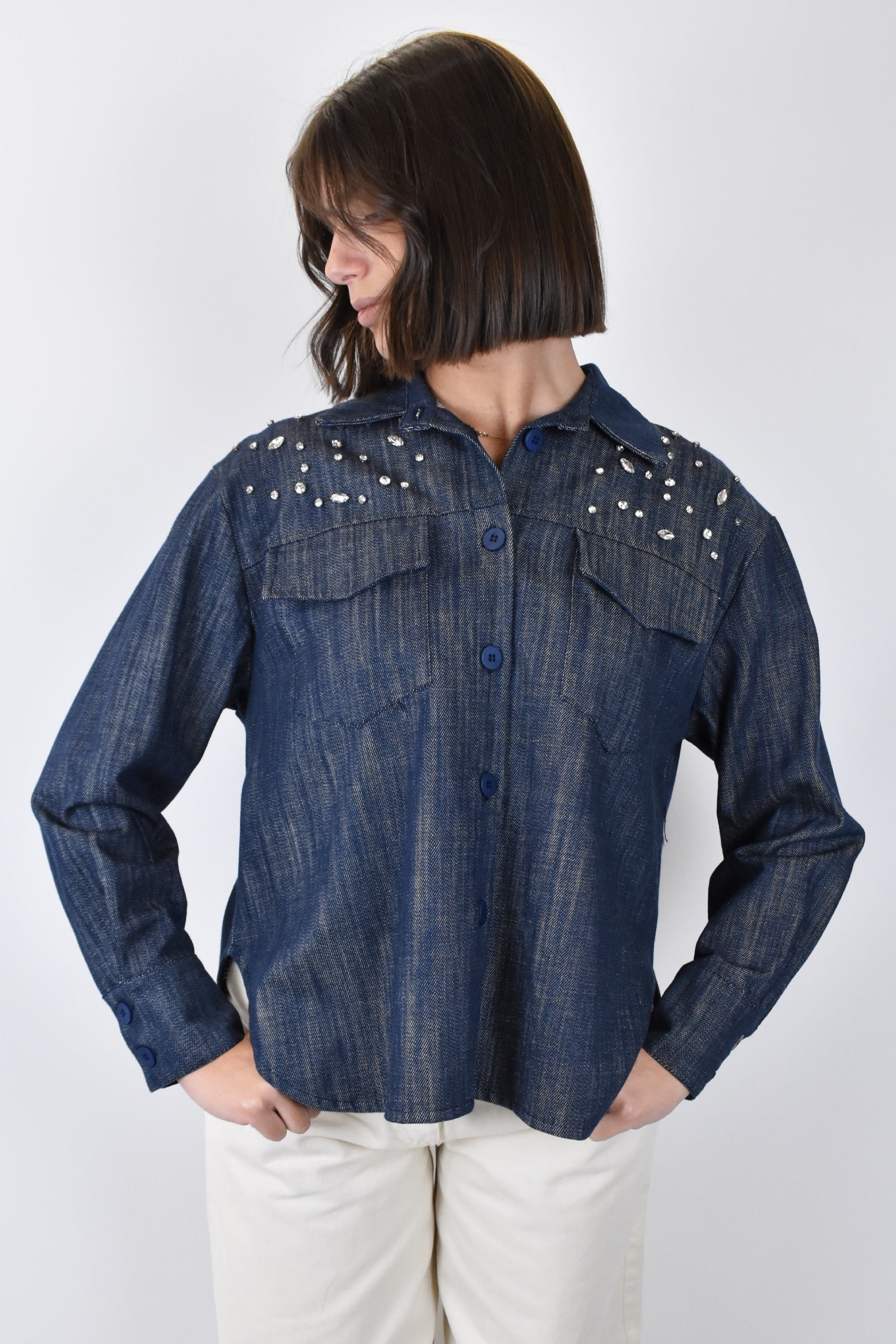 Camicia in denim con strass