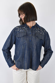 Camicia in denim con strass