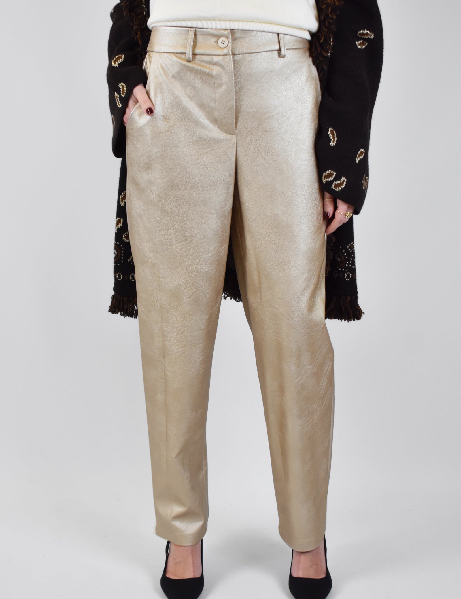 Pantalone carrot laminato