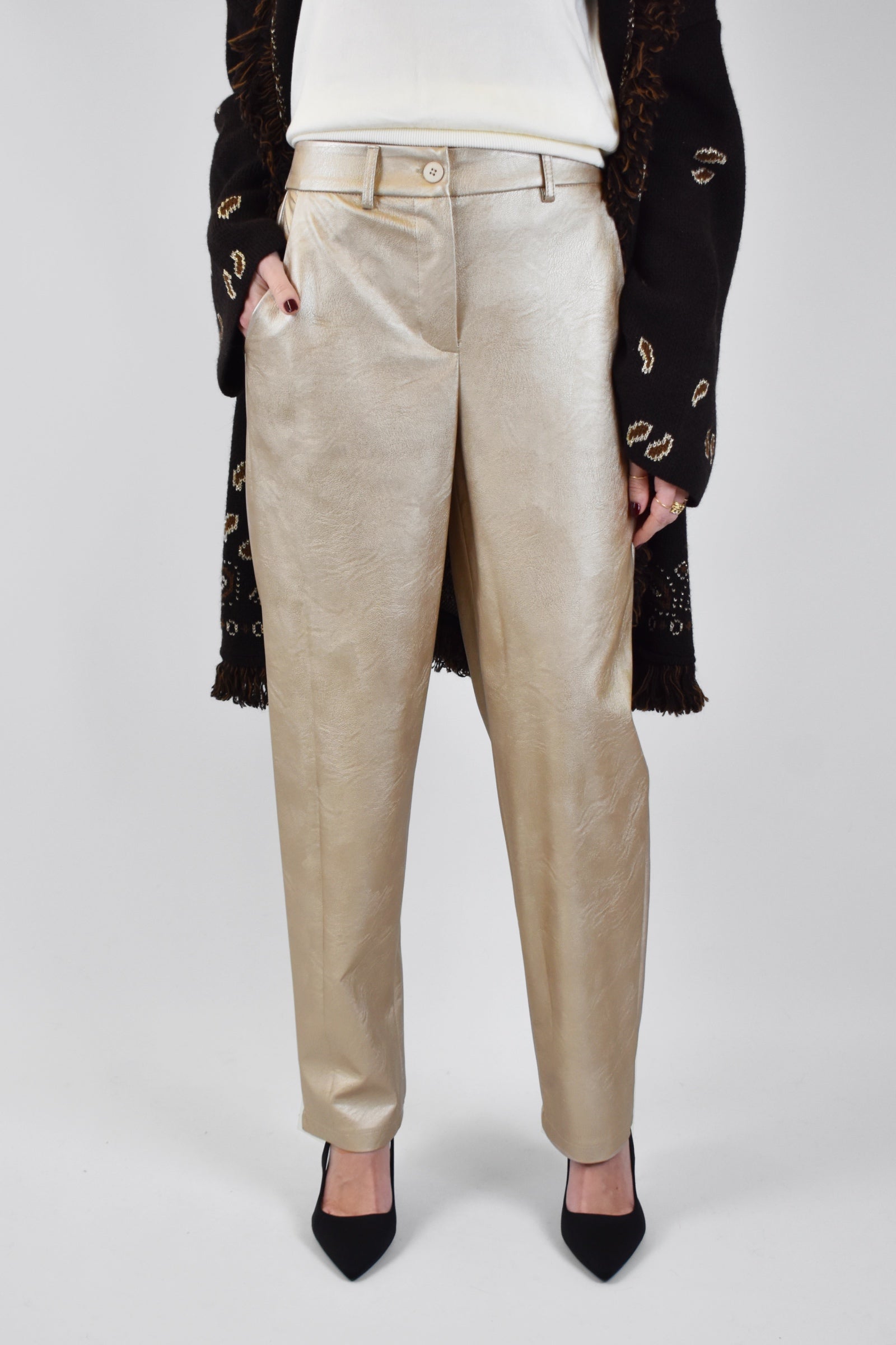 Pantalone carrot laminato