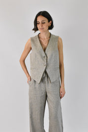 Gilet misto lino sfrangiato