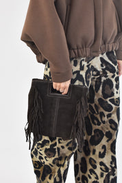 Borsa quadrata frange camoscio
