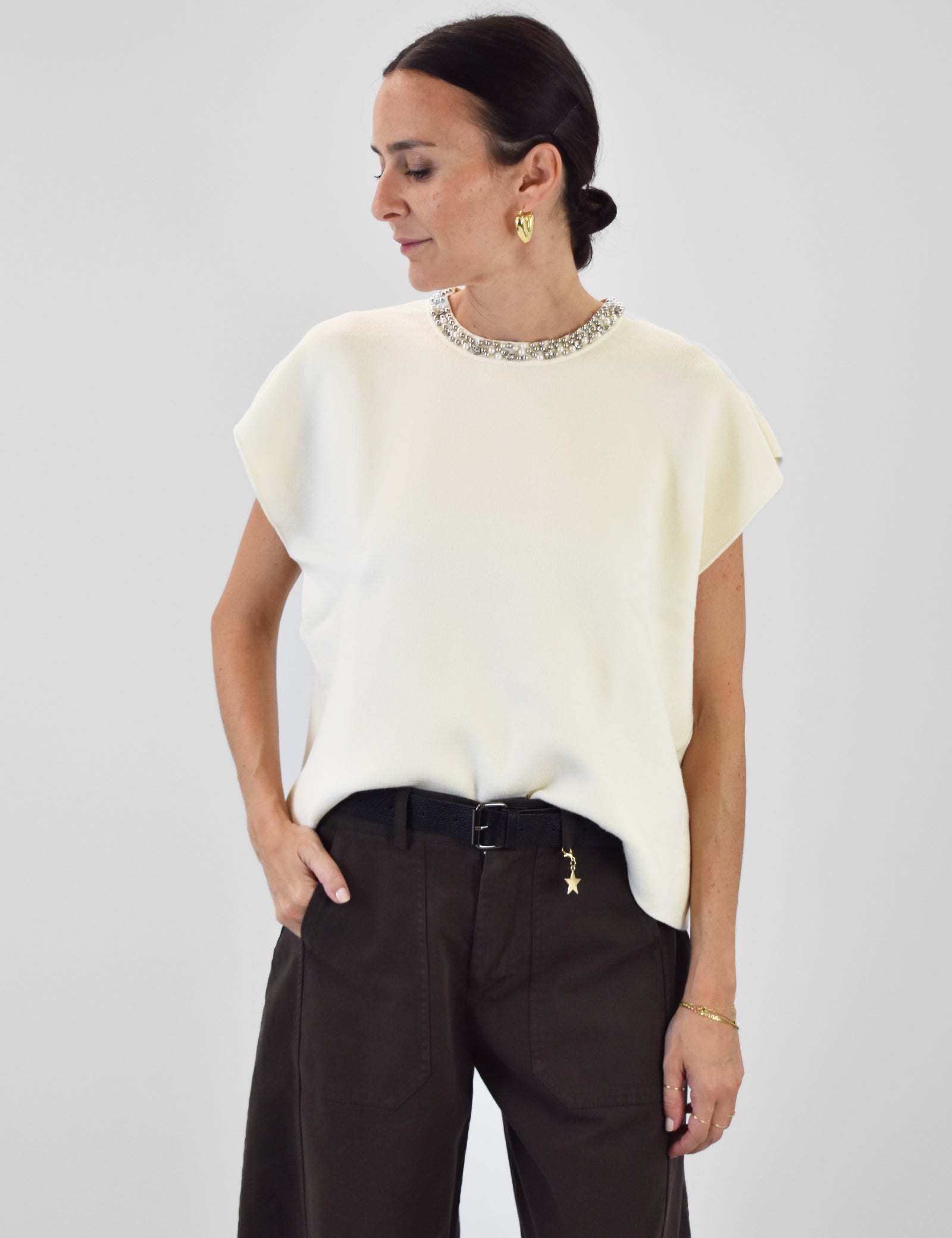 Gilet colletto perle