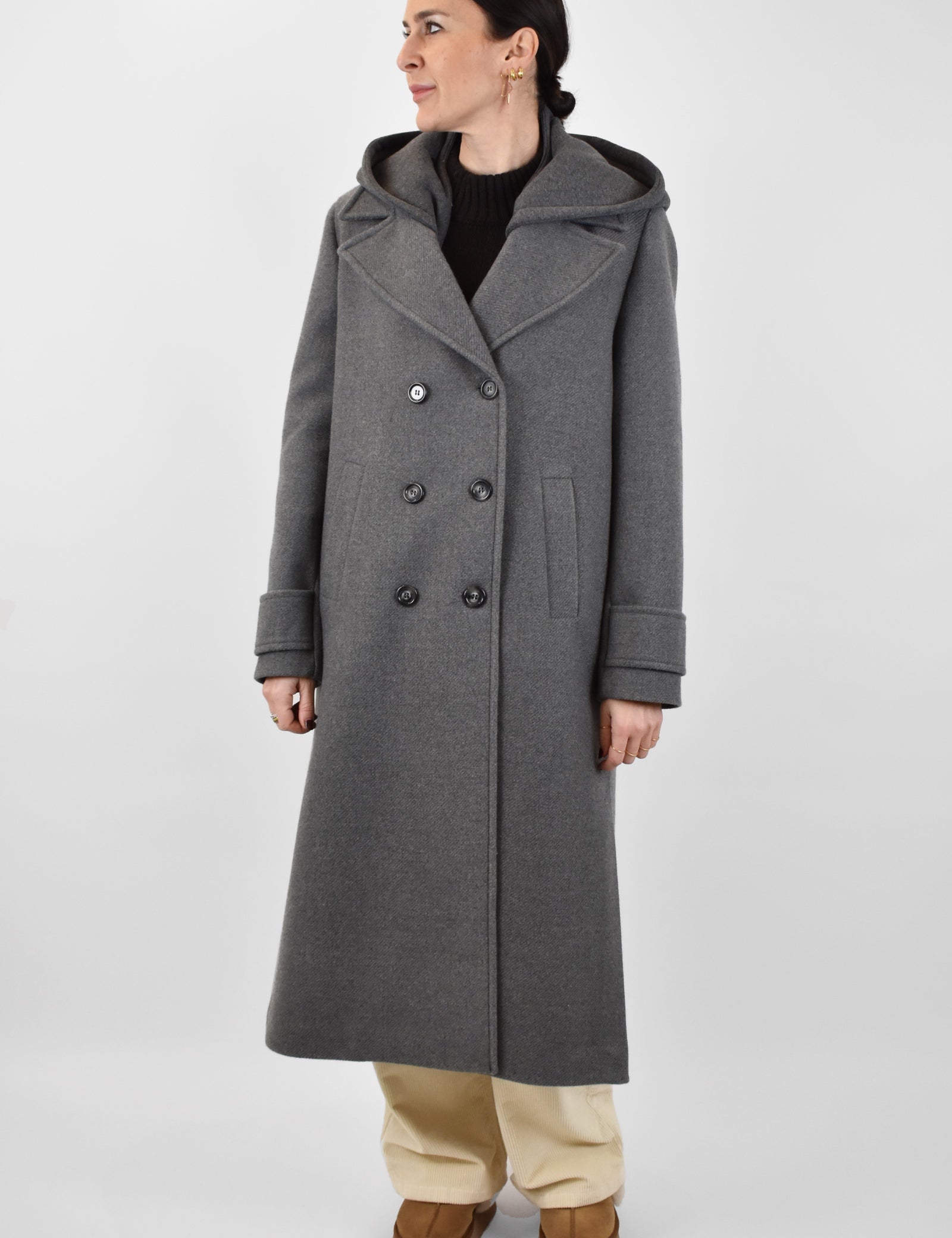 Cappotto doppiopetto cappuccio