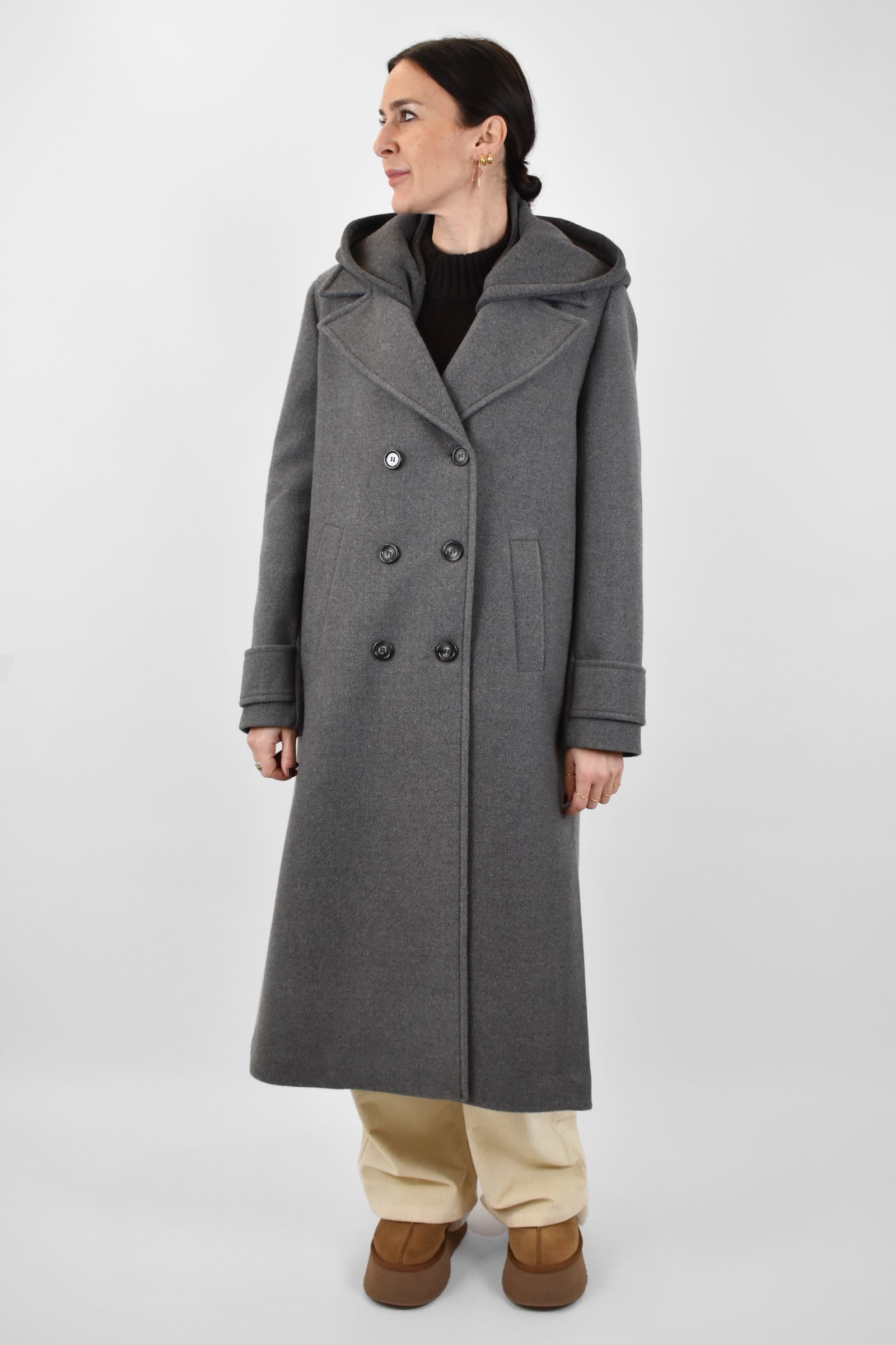 Cappotto doppiopetto cappuccio