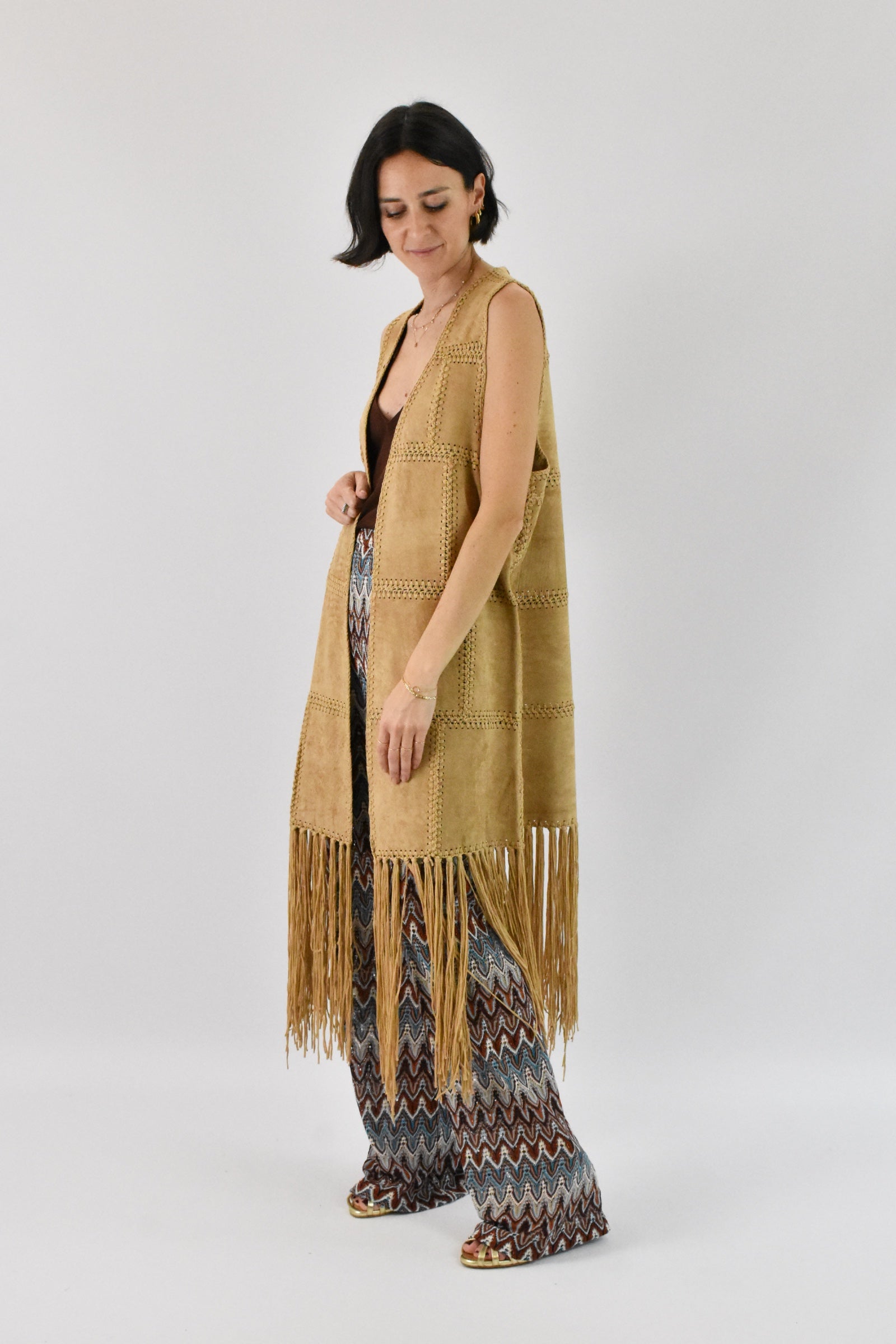 Gilet lungo suede con frange