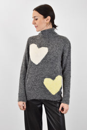 Maglia cuori manica raglan