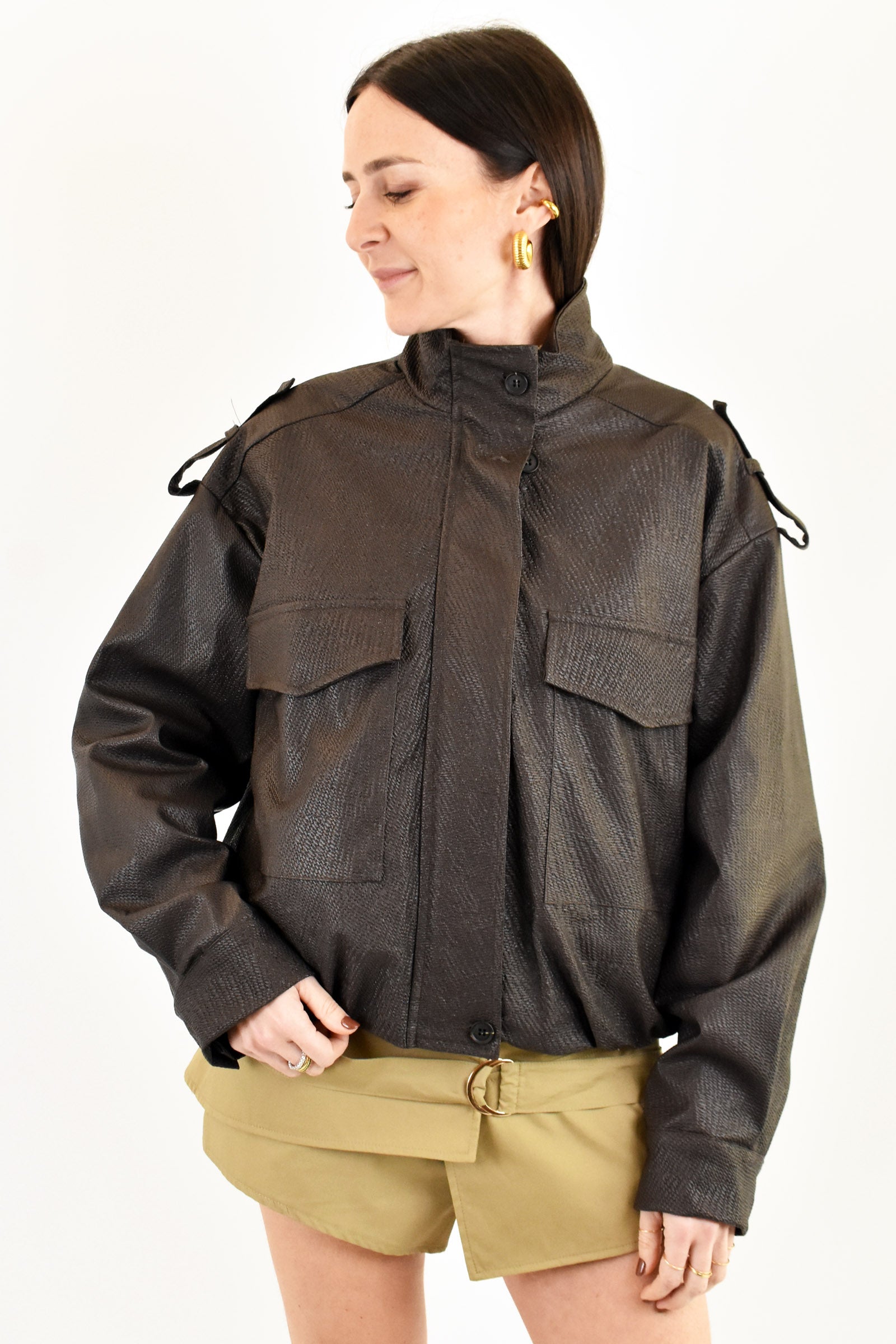 Bomber ecopelle lavorata