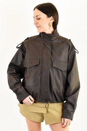 Bomber ecopelle lavorata