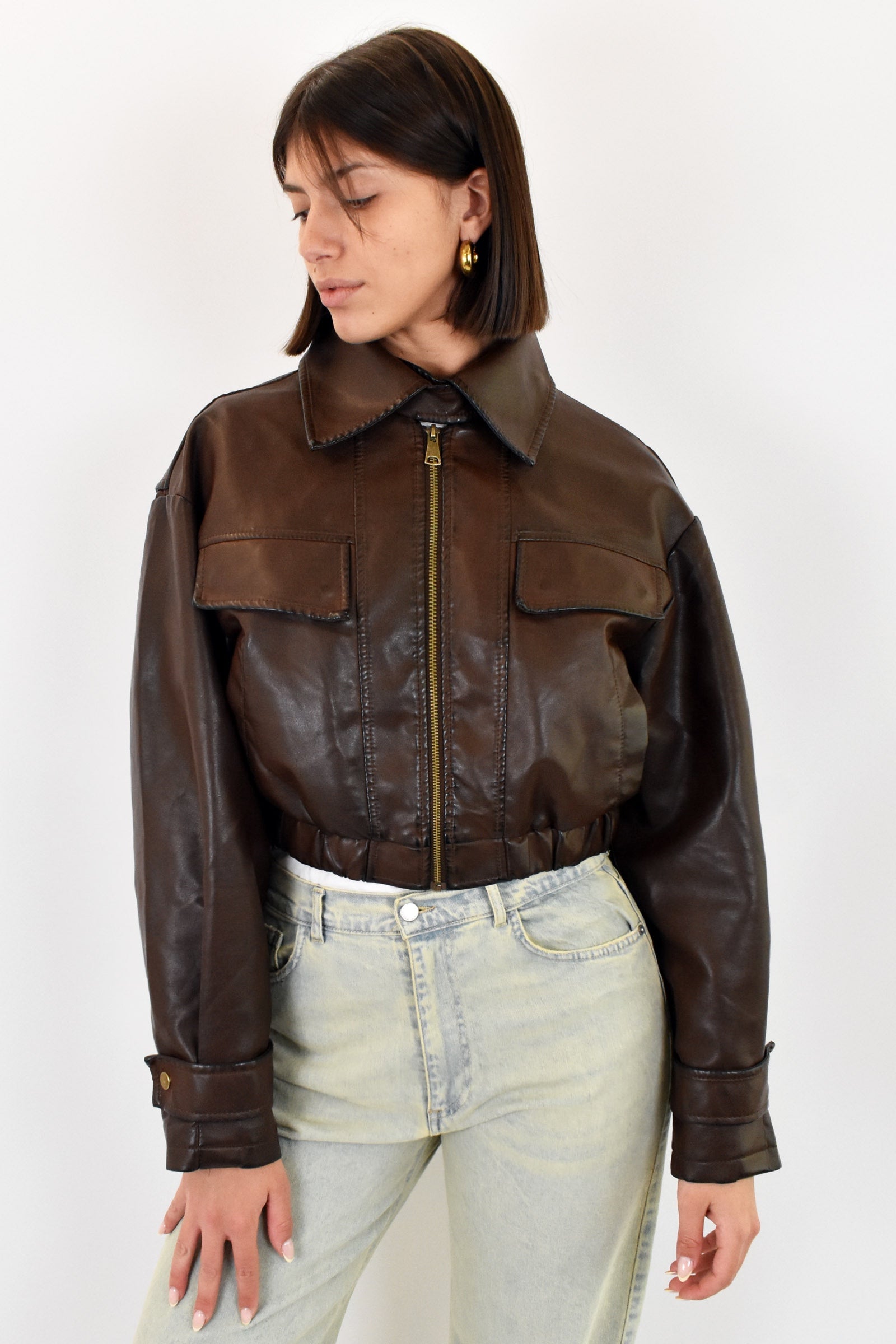 Bomber ecopelle crop