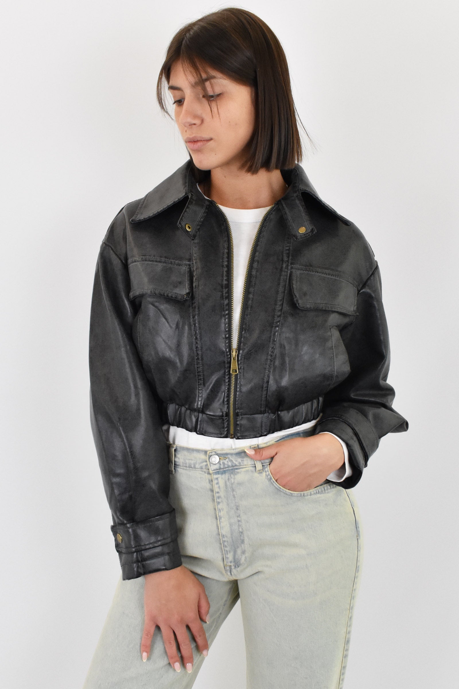 Bomber ecopelle crop