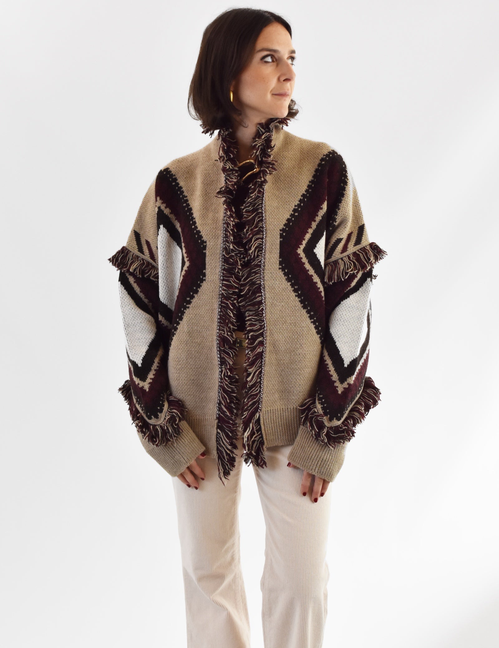 Cardigan rombi frange