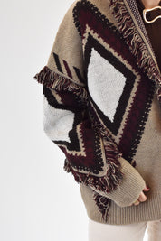 Cardigan rombi frange