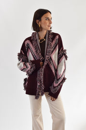Cardigan rombi frange