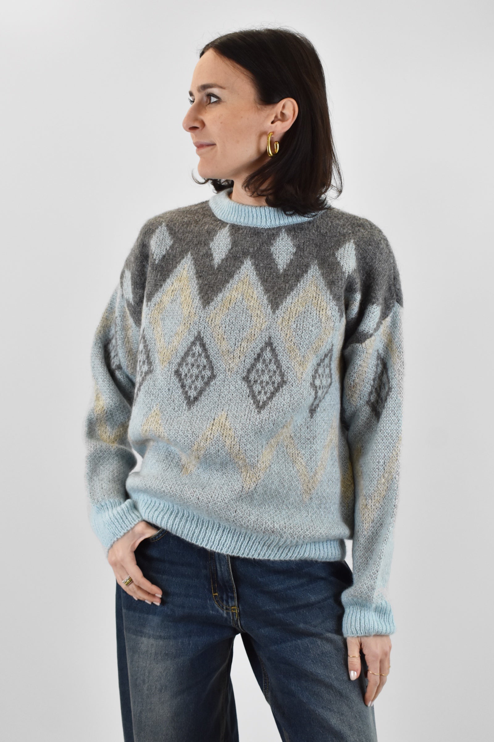 Maglia a rombi in tessuto misto mohair 