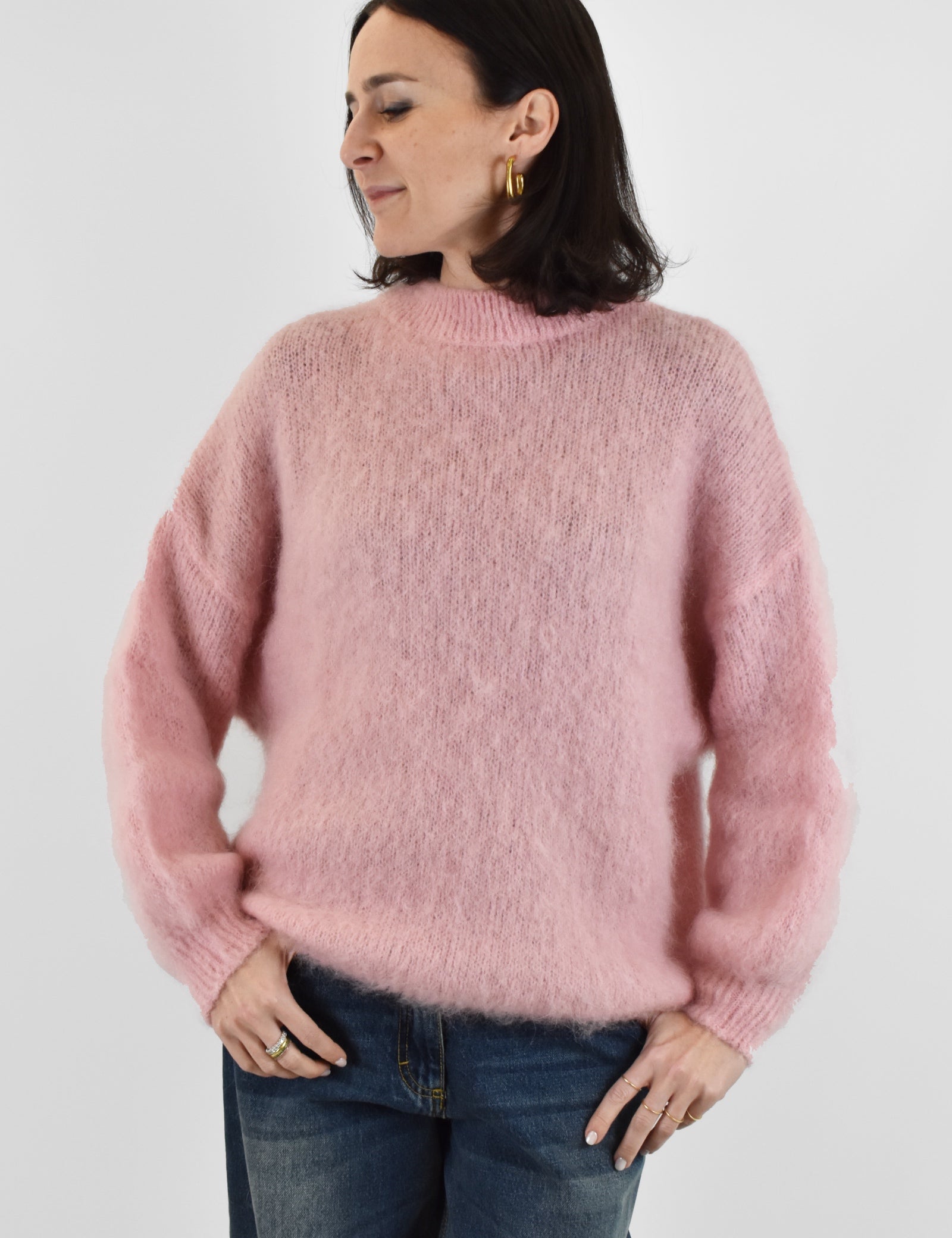 Maglia kid mohair girocollo