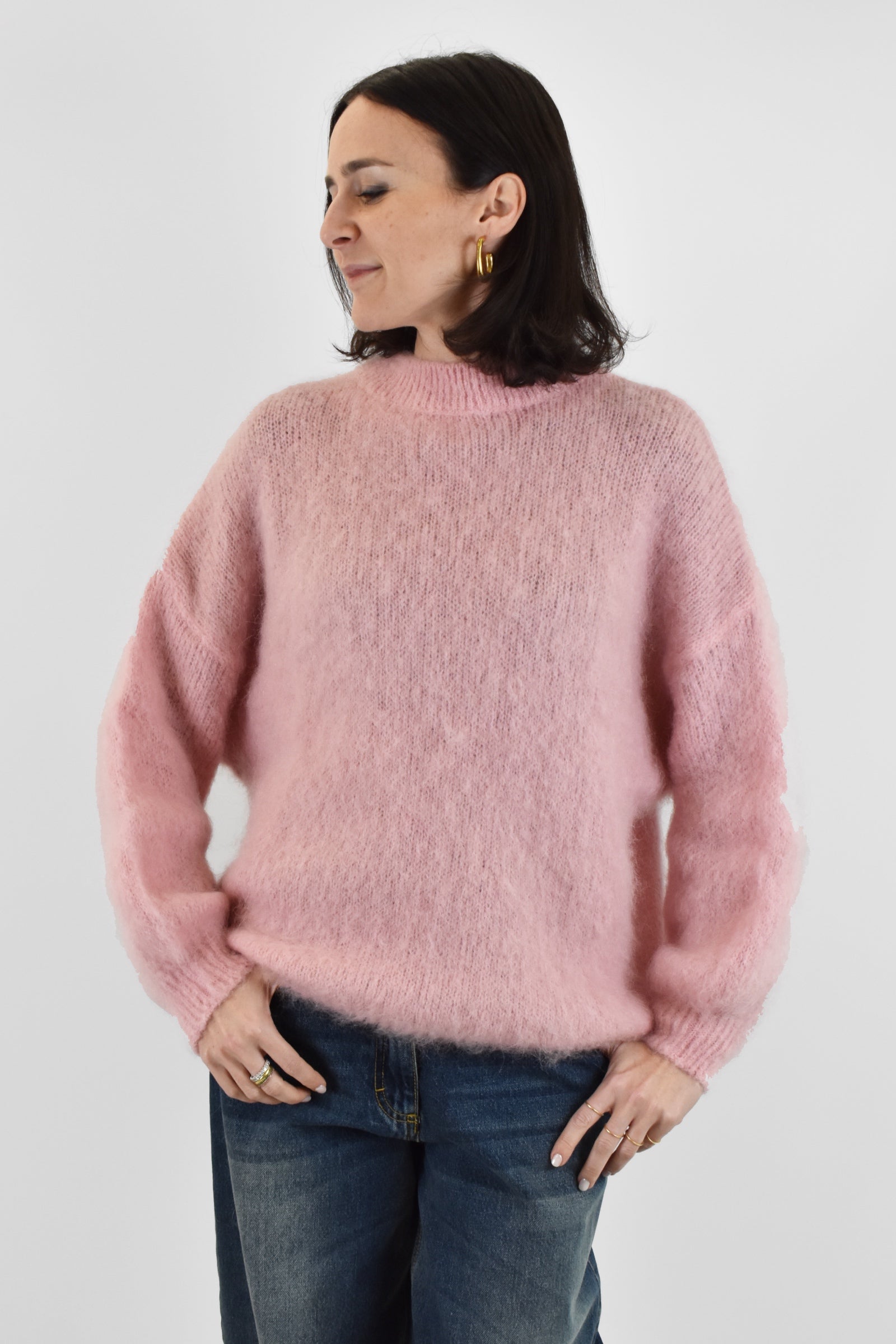 Maglia kid mohair girocollo