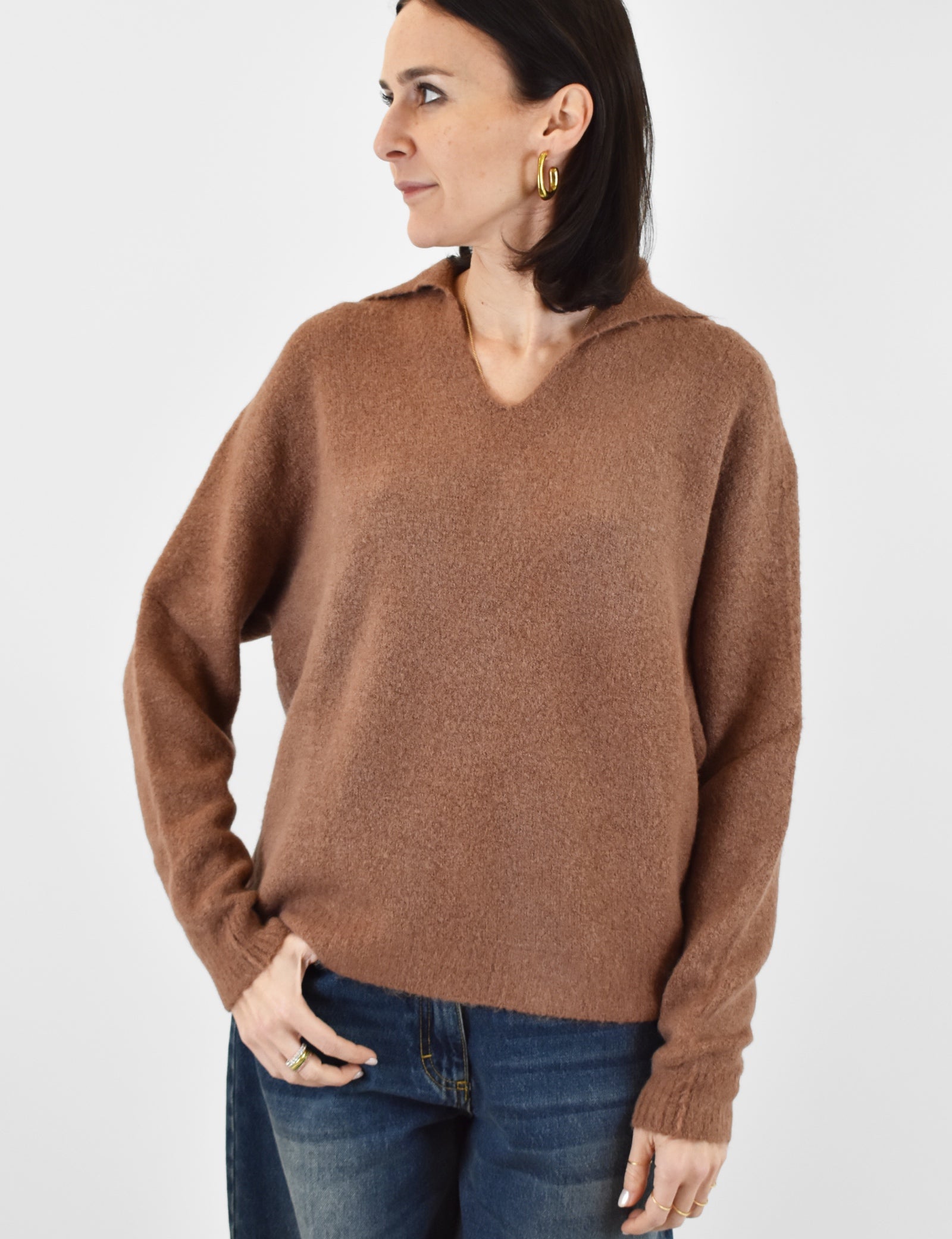 Polo con scollo derby in misto viscosa e lana