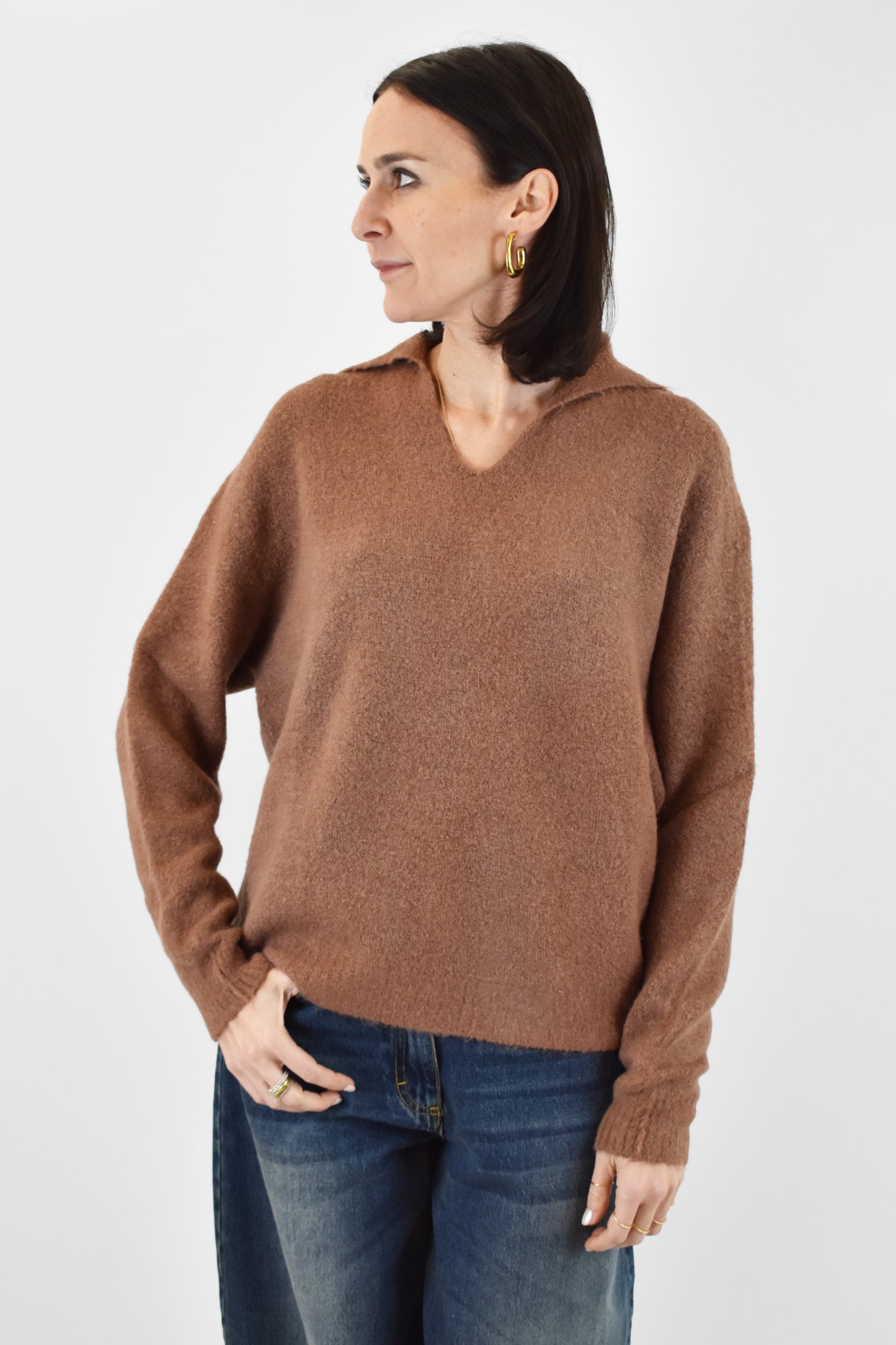 Polo con scollo derby in misto viscosa e lana