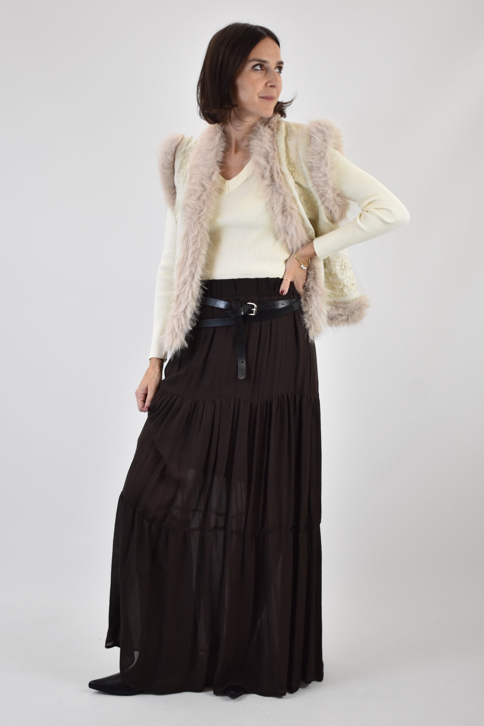 Gilet ricamato ecopelliccia